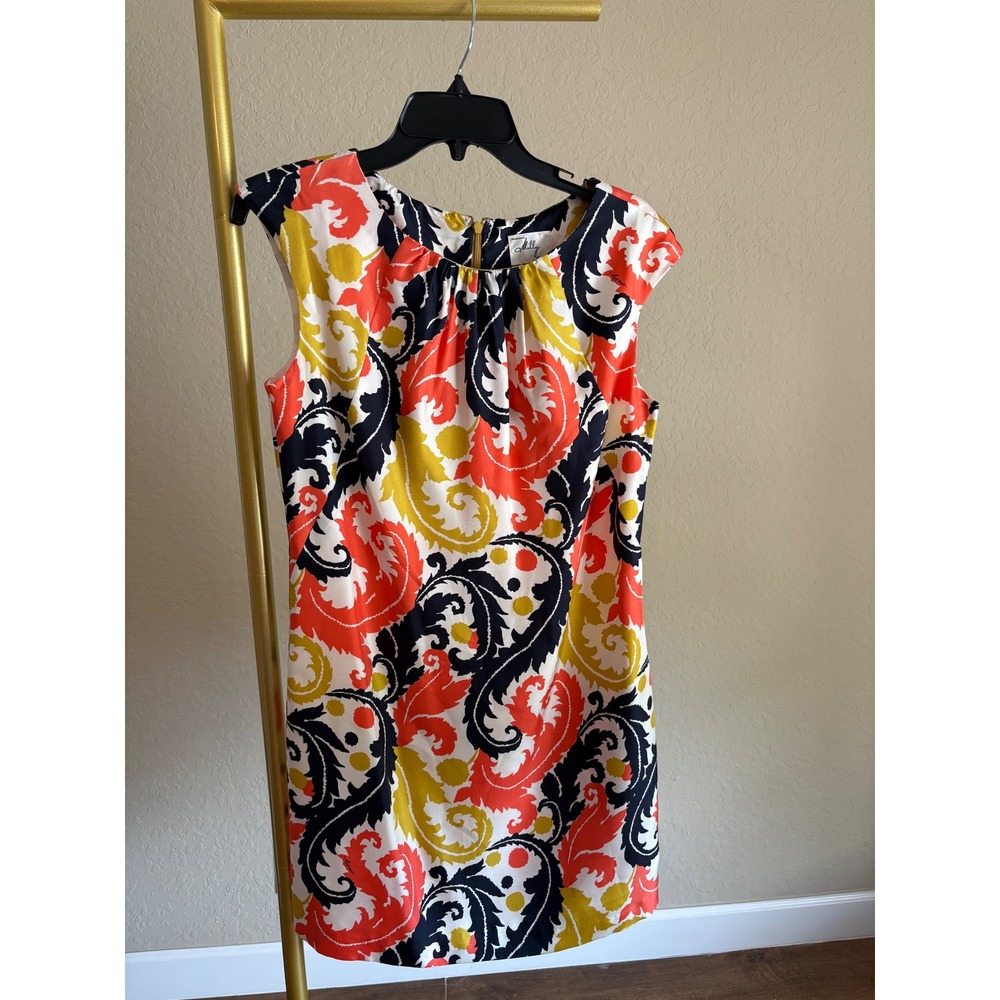 Milly of New York Dress 100% Silk Paisley Logo Print Size 6 Old Money Luxury 60s